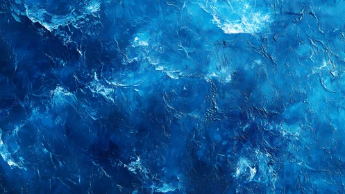 Textured blue abstract painting with deep ocean tones.