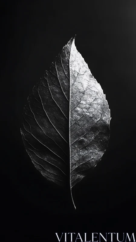Monochrome leaf study isolates central vein and texture