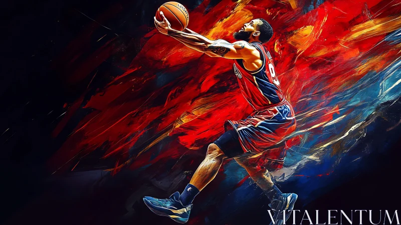 Flaming crossover launches a lone baller through painted space