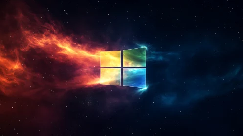 Windows logo with nebula color trails in deep space field.