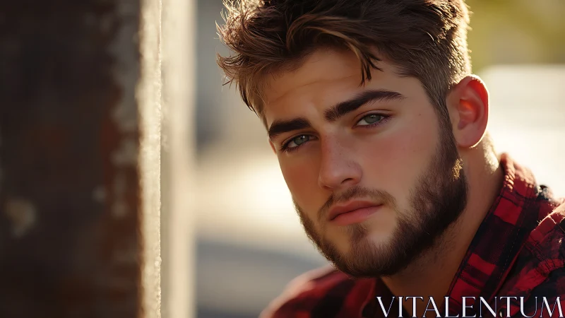 Shallow depth portrait of bearded man in warm directional light
