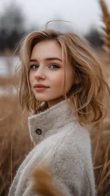 Soft winter gaze in a golden field of quiet warmth.