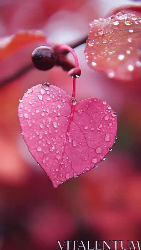 Crimson Sentiments: Dewdrop-Kissed Heart Leaf in Bloom.