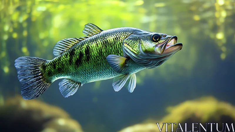 Largemouth bass rendered in high-detail aquatic digital painting