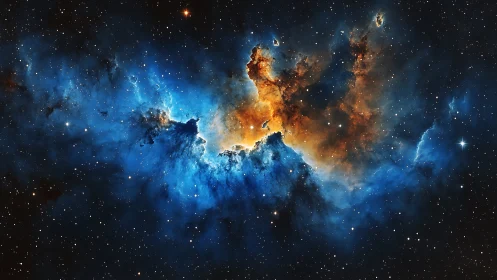 Celestial emberstorm swirling through sapphire nebula seas.