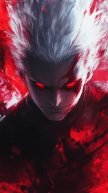 Chromatic rage vector: luminescent-eyed monochrome adversary.