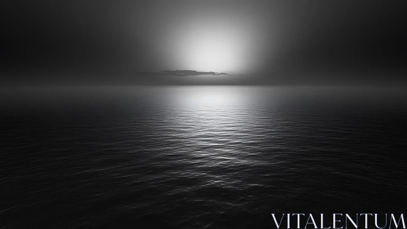 Monochrome ocean horizon under high contrast axial light field.