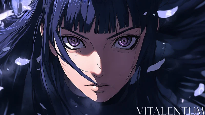 Intense anime heroine in close-up with dynamic lighting effects