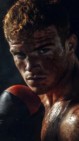 Determined Boxer Gripping Victory Under Golden Light.