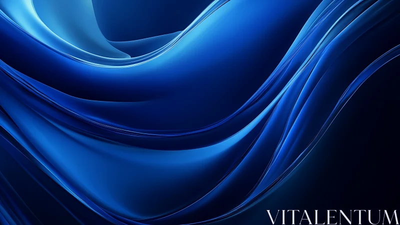 Curved blue glossy ribbons form layered flowing digital waves