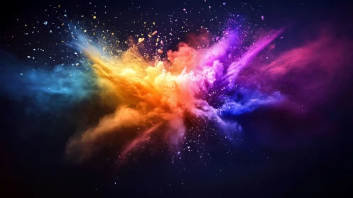 High-speed color powder blast in dark negative space field