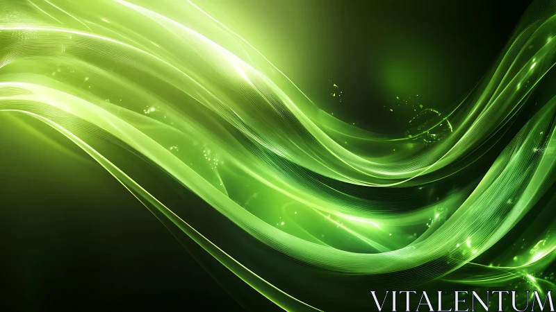Vibrant green abstract waves with glowing light effects.