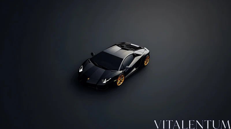 Black sports coupe sits centered on dark gradient background