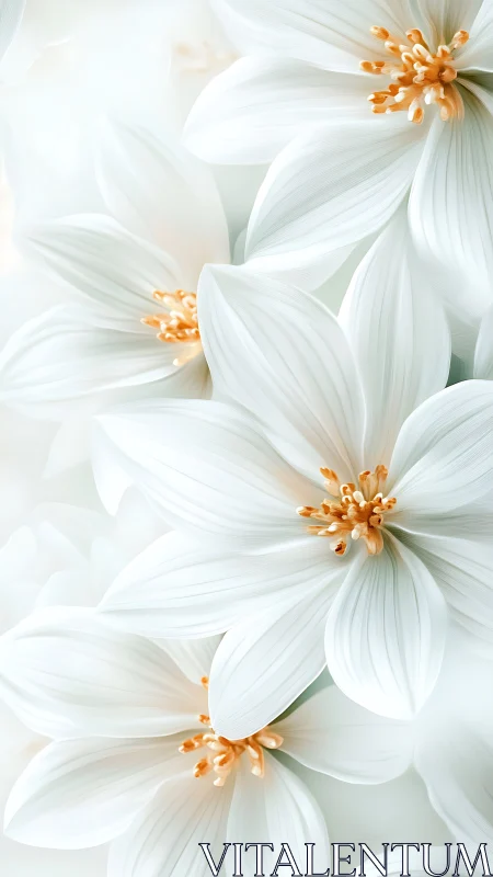 Delicate White Flowers with Golden Centers in Soft Focus