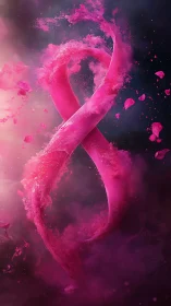 Blazing pink ribbon vortex in swirling cosmic mist.