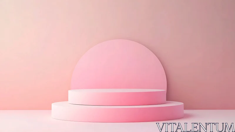 Blush horizon podium glows in soft monochrome pink light.