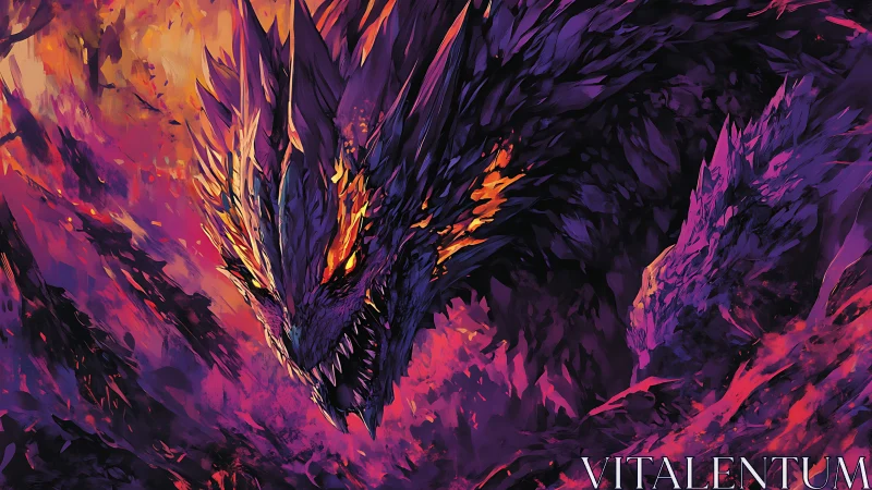 Volcanic chromatic dragon rendered in angular digital turbulence.