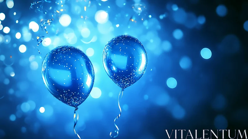 Magical Blue Balloons Float in Sparkling Wonder.