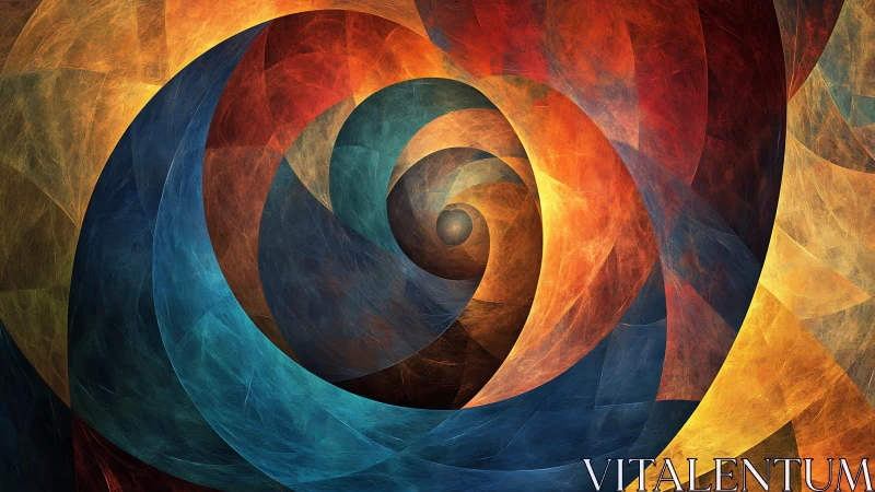 Spiral vortex shapes interlock in layered multicolor gradient