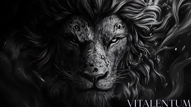 Majestic monochrome lion spirit gazes out with fierce calm