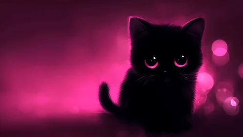 Luminous Feline Silhouette: Neon-Eyed Wonder in Magenta Glow.