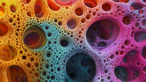 Luminous fractal bubbles form a rainbow cellular network.