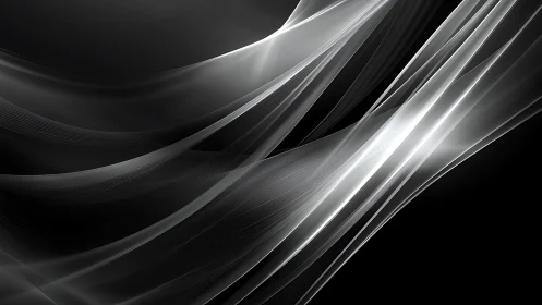 Monochrome abstract light ribbons on dark gradient field.