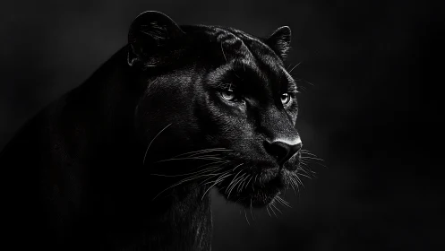 Black Panther Portrait Against Dark Background.