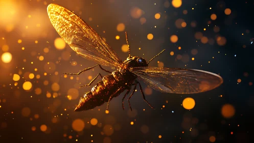 Macro insect portrait with golden bokeh illumination study.