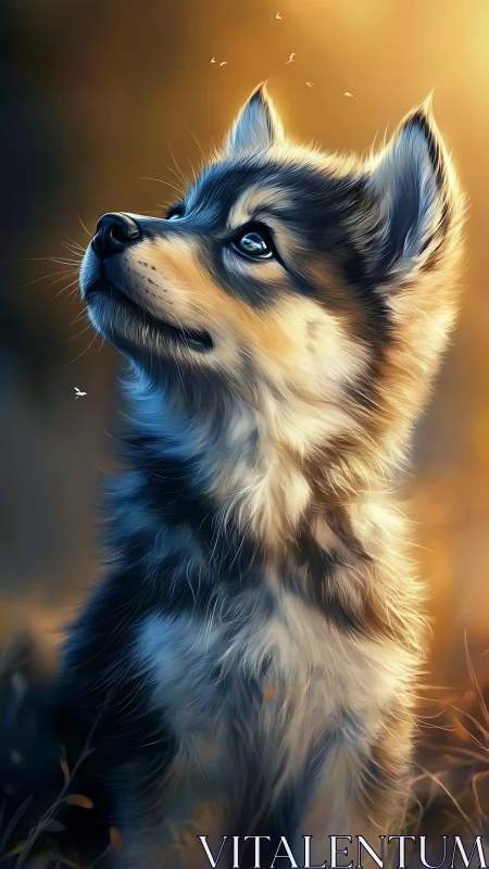 Digitally rendered young dog profile is shown in warm light