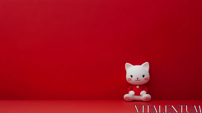Adorable White Kitty Sits Smiling Against Cheerful Red