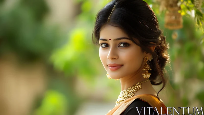 Portrait of young woman in traditional sari, shallow depth