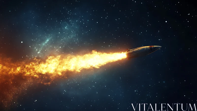 Hypersonic rocket streaking through deep starfield void.