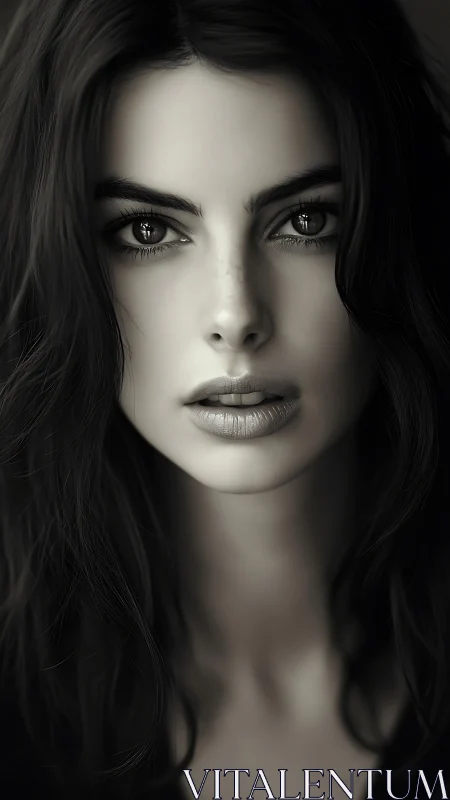 Monochrome female portrait with cinematic shallow focus.
