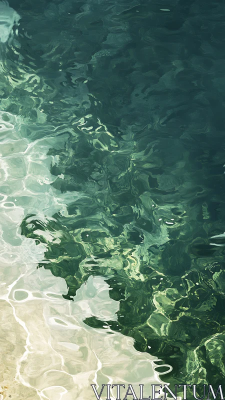 Shoreline ripples over emerald shallows in soft light.