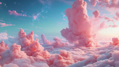 Digital rendering depicts volumetric pink clouds at altitude