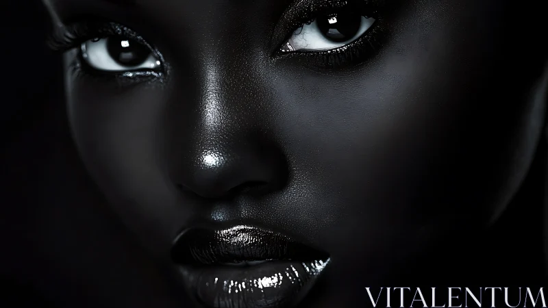 Glimmering close-up portrait celebrates luminous dark beauty