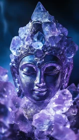 Serene crystal deity in luminous violet and blue glow.