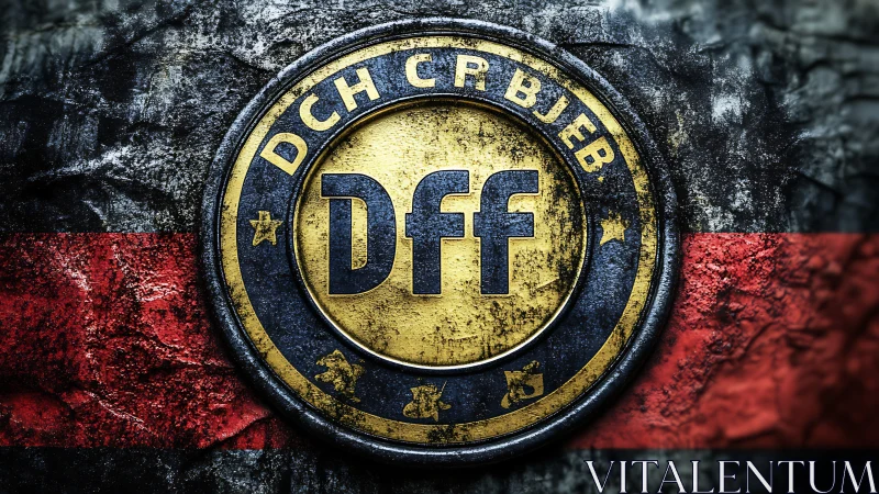 Metallic Dff emblem rests over weathered tricolor banner