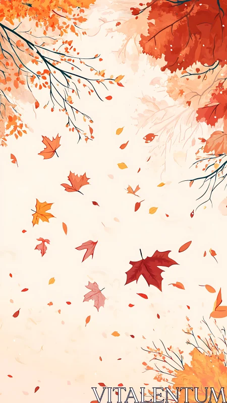 Vertical digital illustration depicts scattered autumn foliage