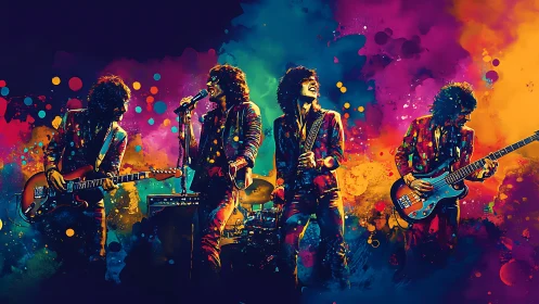 Electric night on stage with color-soaked rock band performance.