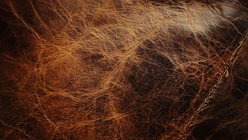 Close-up of Aged Brown Leather Texture with Natural Patina.