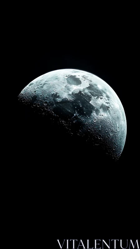 Lunar surface shown in partial illumination against black space