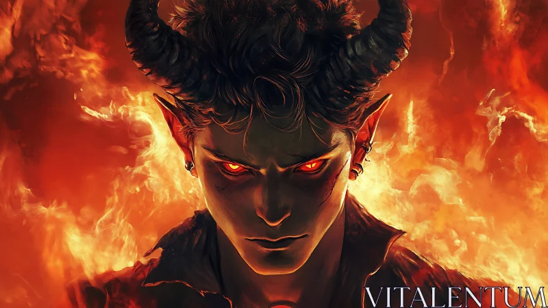 Infernal horned figure in high-contrast pyrochromatic portrait.