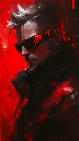 Scarlet cyber renegade in razor-edged neon shadows.