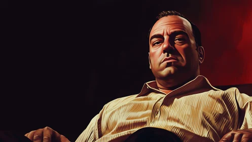 Low-lit power stare quietly crowns the seated figure