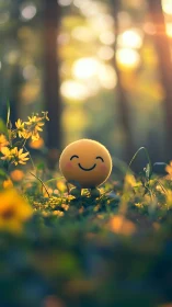 Sunlit forest smiley bringing tiny joy to wildflowers.