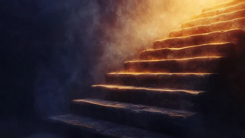 Glowing stone staircase leading gently toward golden light.