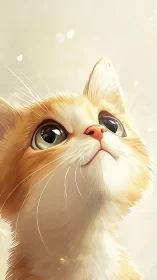 Fluffy Orange Tabby Cat with Large Expressive Eyes Gazing Upward