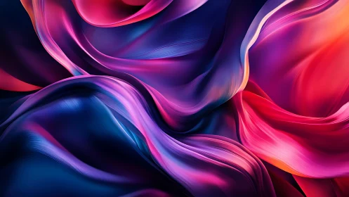 Fluid ribbons of neon color flow in a luminous abstract wave